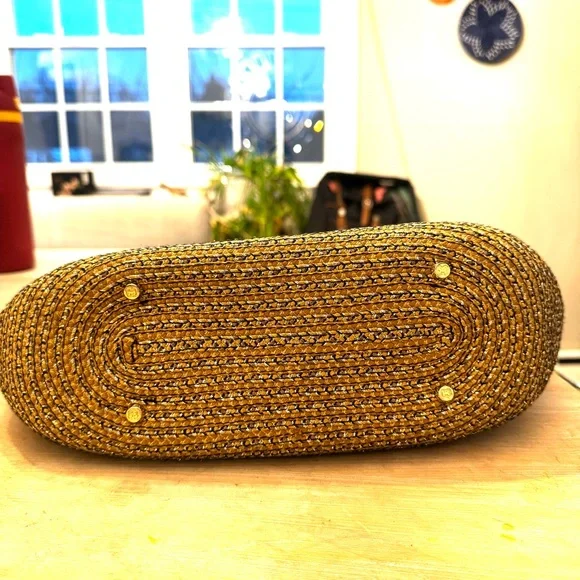 Eric Javits Squishee Straw Tote with Black Trim and Gold Hardware - Picture 5 of 8